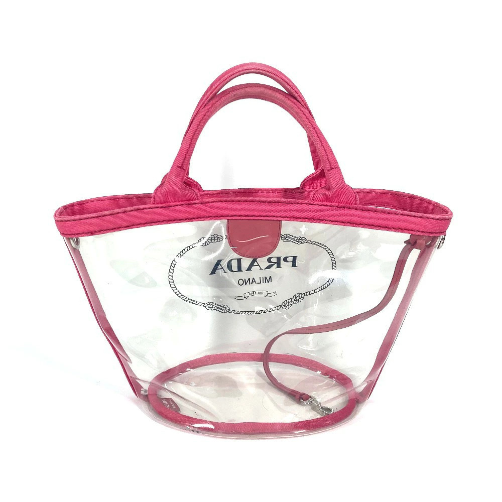Prada Clutch handbag tote shoulder pink vinyl logo Canapa bag beach